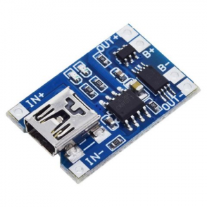 Изображение Модуль MOD-TP4056-MUSB-P / зарядки Li-Ion акк. на TP4056, разъем Mini USB, Ucc=5V, Imax=1A с защитой